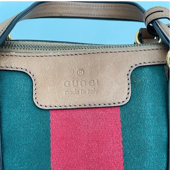 Gucci Rania Monogram GG Web Convertible Top Handle Shoulder Bag Leather Canvas - Picture 14 of 16